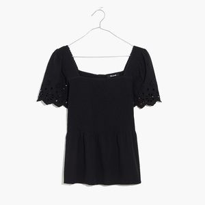 Madewell Black Eyelet Peplum Top